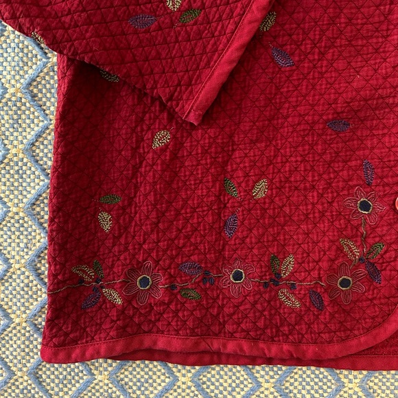 *SOLD* Red Quilted Jacket With Floral & Leaf Embroidery - Picture 2 of 12
